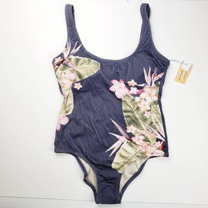 NEW Kona Sol Ribbed One Piece Swimsuit Gray Size Medium